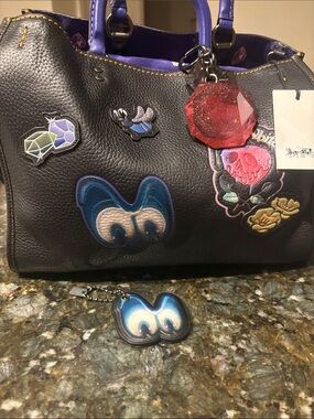 NWT! 3 piece set --Coach 32793 Disney Pebbled Leather Rogue Black with Patches